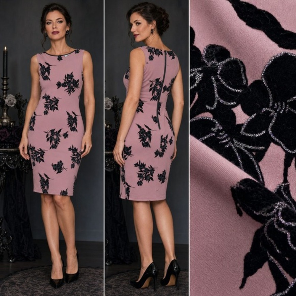 Olivia Matthews Dress Rose Pink Black Velvet Burnout Floral Women S Whimsigoth